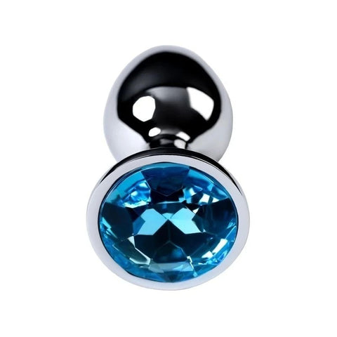 Metal Silver Metal Anal Plug With Coloured Crystal Gem Small - Butt Plugs