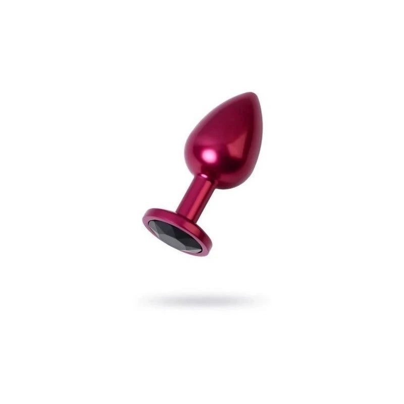 Metal Red Metal Anal Plug With Black Crystal Gem Medium Butt Plugs