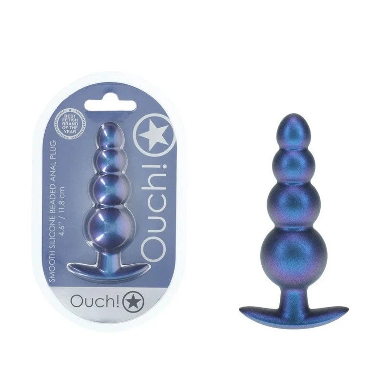 Shots OUCH! 11.7 cm Beaded Metallic Silicone Anal Plug Butt Plugs
