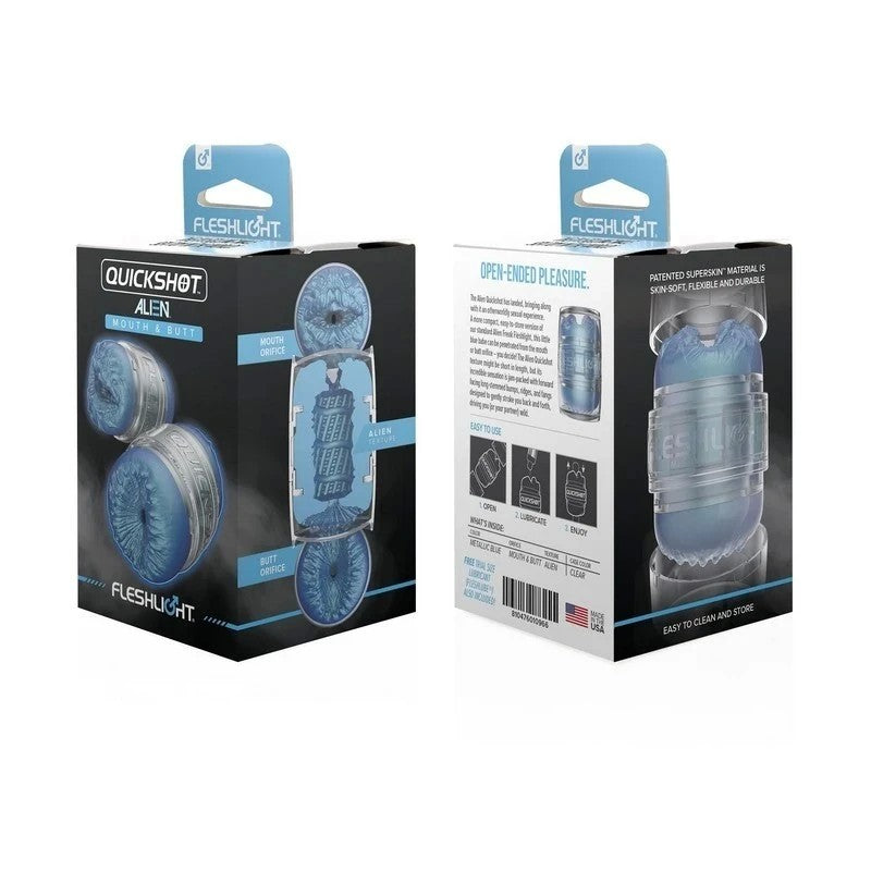 Fleshlight Quickshot Alien Blue Metallic Mouth and Butt Mens Masturbator Fleshlight Male Masturbators