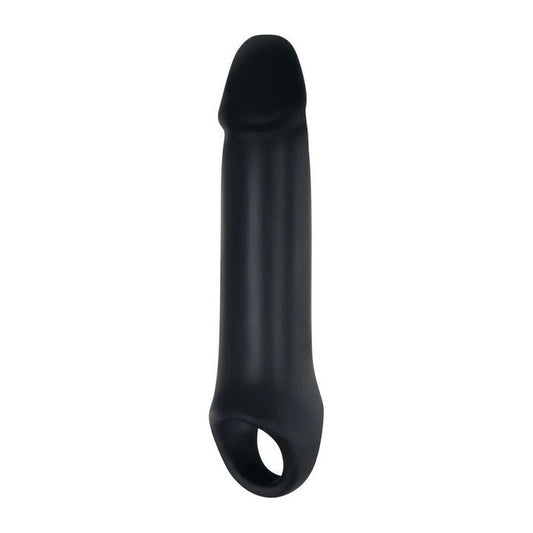 Adam And Eve Adams Fantasy Penis Extension Sleeve With Ball Strap Black - Penis Sleeves and Extenders