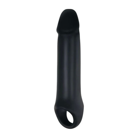 Adam And Eve Adams Fantasy Penis Extension Sleeve With Ball Strap Black - Penis Sleeves and Extenders