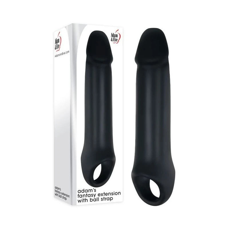 Adam And Eve Adams Fantasy Penis Extension Sleeve With Ball Strap Black Penis Sleeves and Extenders