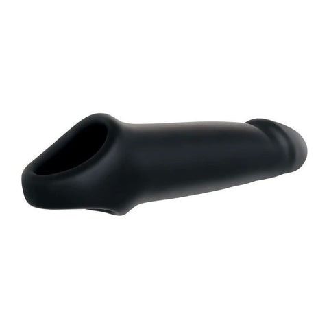 Adam And Eve Adams Fantasy Penis Extension Sleeve With Ball Strap Black - Penis Sleeves and Extenders
