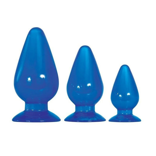 Adam And Eve Big Blue Jelly Backdoor Butt Plug Playset 3 Sizes - Butt Plugs