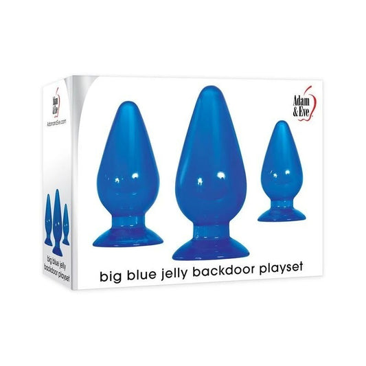 Adam And Eve Big Blue Jelly Backdoor Butt Plug Playset 3 Sizes - Butt Plugs
