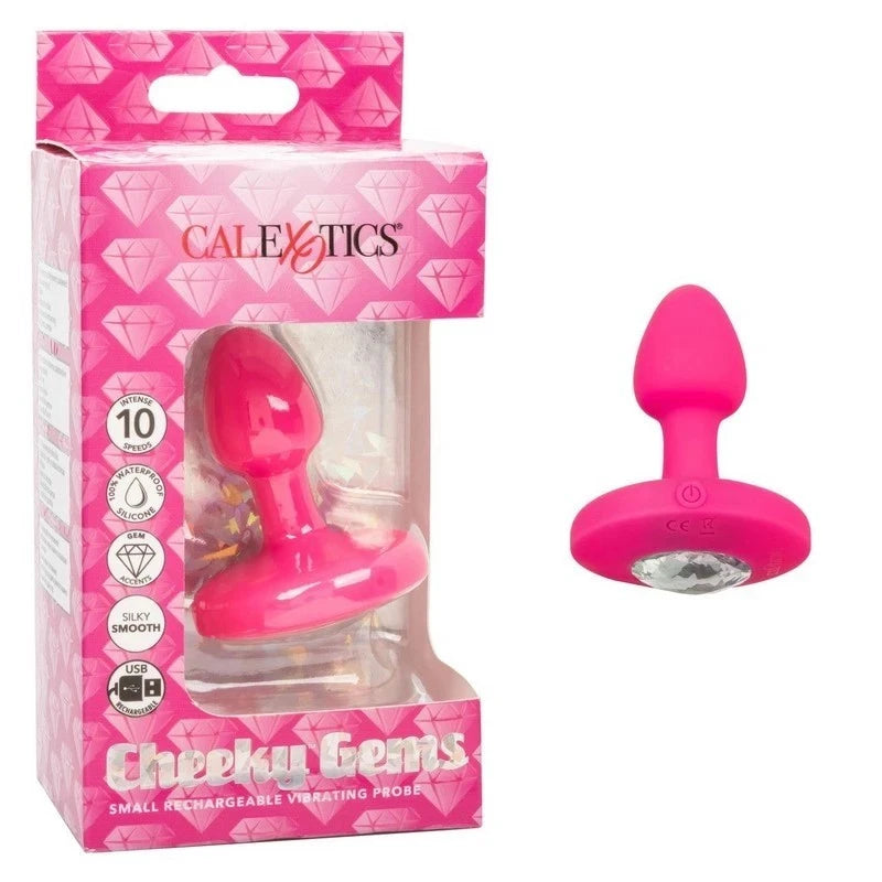 California Exotics Cheeky Gems Rechargeable Vibrating Butt Plug Pink Butt Plugs