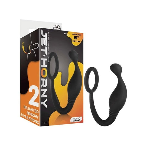 Jet Horny Male Prostate Plug With Love Ring Black - Prostate Toys