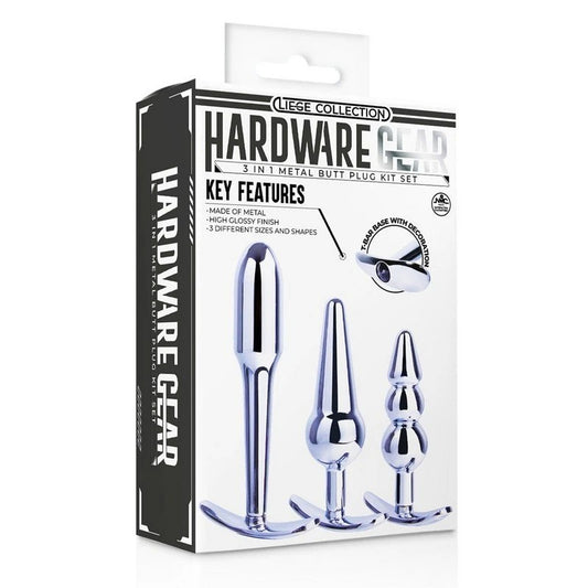 Hardware Gear 3 In 1 Metal Butt Plug Kit Set Chrome - Butt Plugs