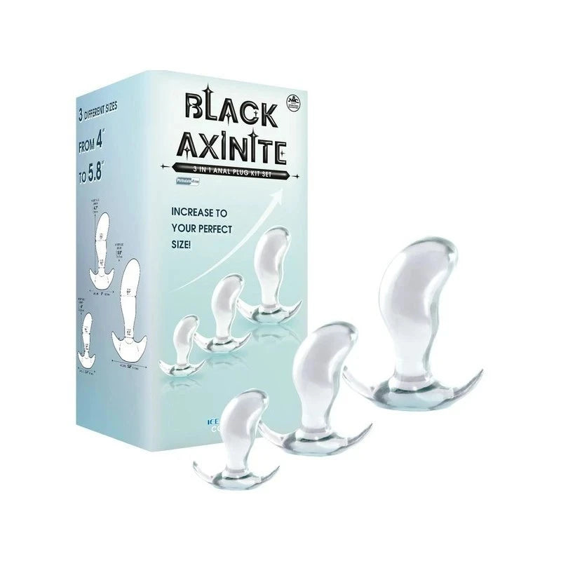 Black Axinite 3 In 1 Flexible and Hygienic Anal Plug Kit Set Butt Plugs