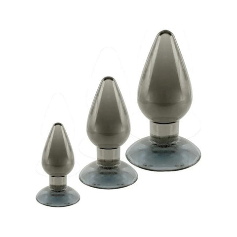 Black Axinite 3-in-1 Anal Plug Kit with Suction Cup Base - Butt Plugs