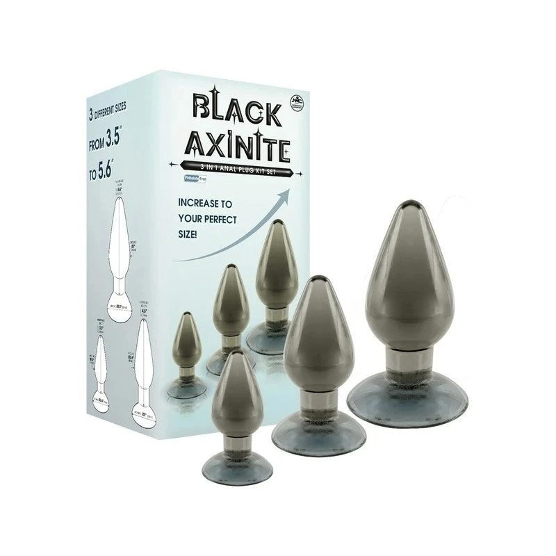Black Axinite 3-in-1 Anal Plug Kit with Suction Cup Base Butt Plugs