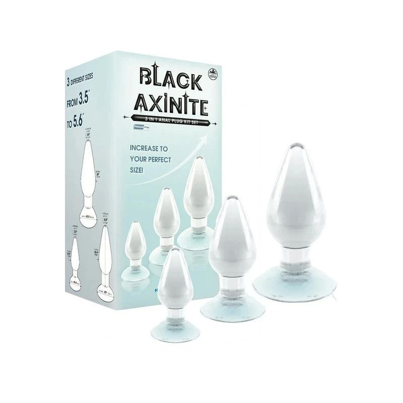 Black Axinite 3-in-1 Anal Plug Kit with Suction Cup Base Butt Plugs