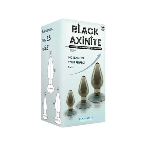 Black Axinite 3-in-1 Anal Plug Kit with Suction Cup Base - Butt Plugs