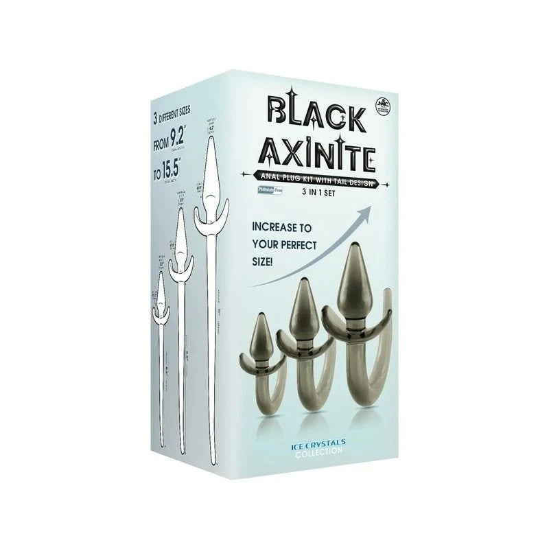 Black Axinite 3 In 1 Unique Design Anal Plug Kit with Tail Butt Plugs