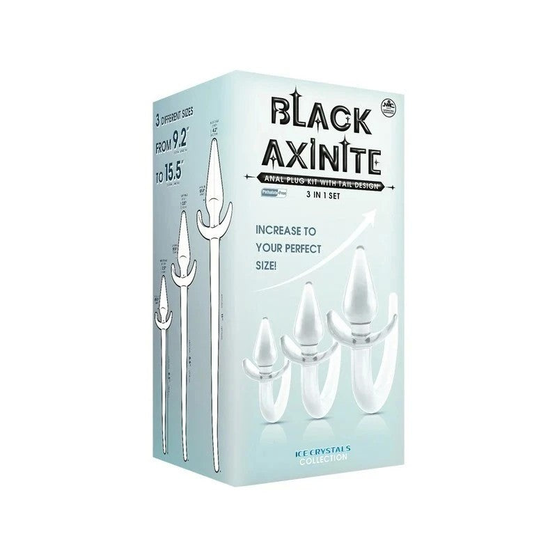Black Axinite 3 In 1 Unique Design Anal Plug Kit with Tail Butt Plugs