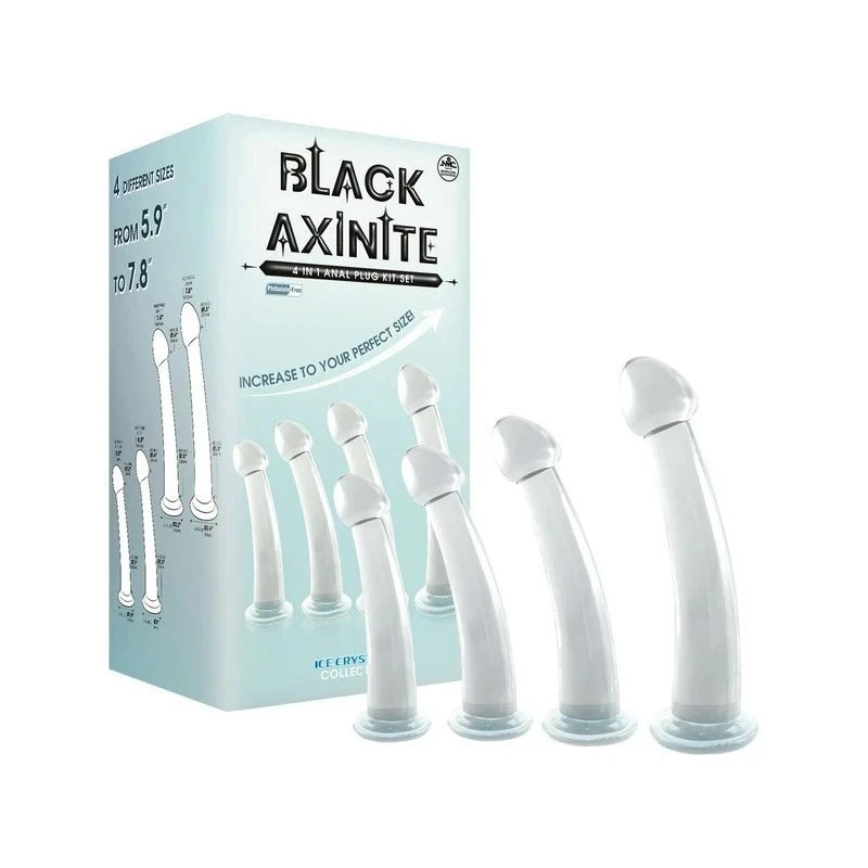 Black Axinite 4 In 1 Suction Cup Base Anal Plug Kit Set Butt Plugs