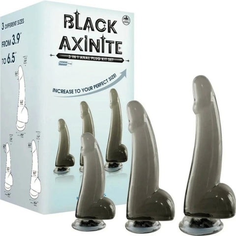 Black Axinite 3-in-1 Suction Cup Base Anal Plug Kit - Butt Plugs