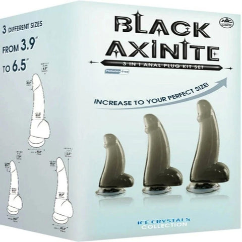 Black Axinite 3-in-1 Suction Cup Base Anal Plug Kit - Butt Plugs