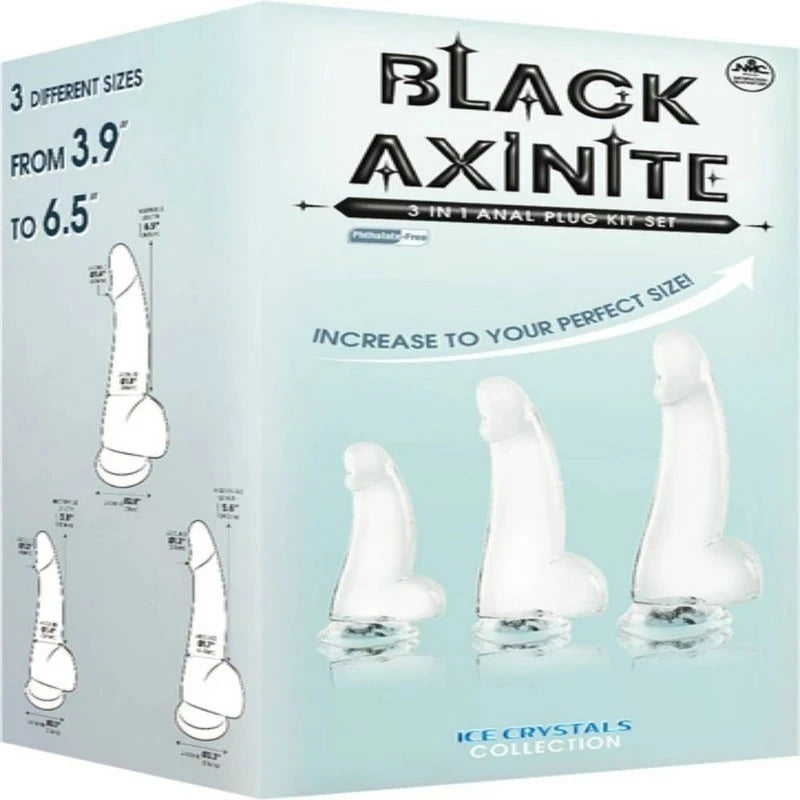 Black Axinite 3-in-1 Suction Cup Base Anal Plug Kit Butt Plugs