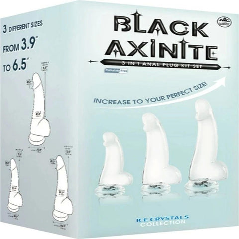 Black Axinite 3-in-1 Suction Cup Base Anal Plug Kit - Butt Plugs