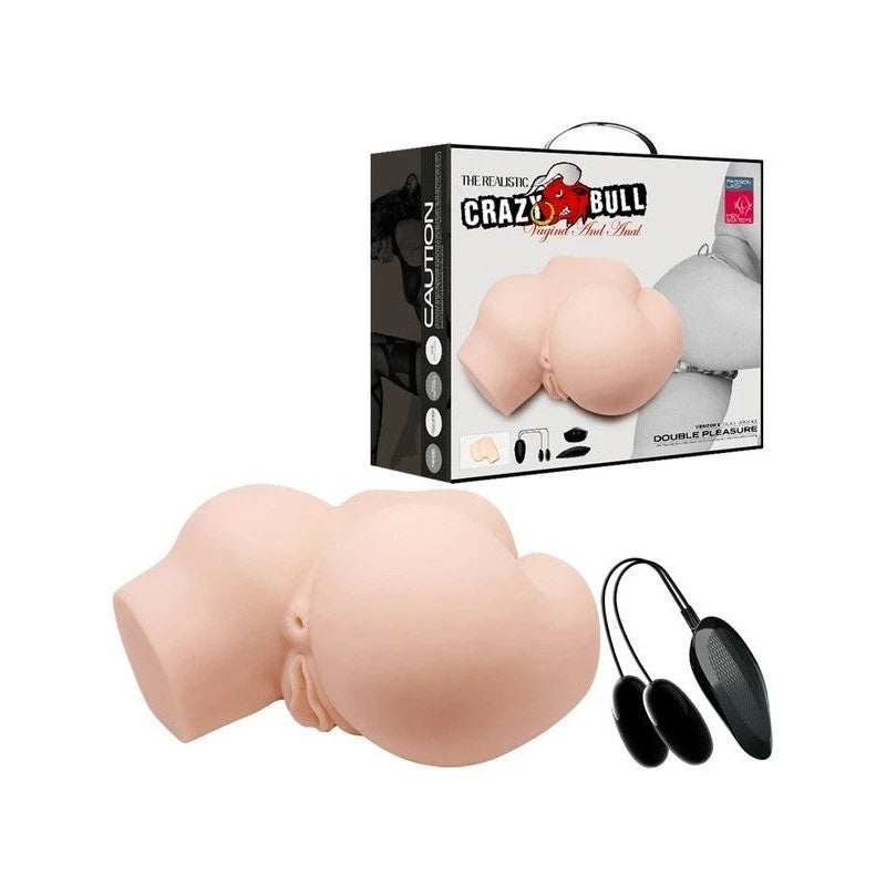 Crazy Bull Double Pleasure Realistic Vagina & Anal Stimulator Flesh Realistic Butts And Vaginas
