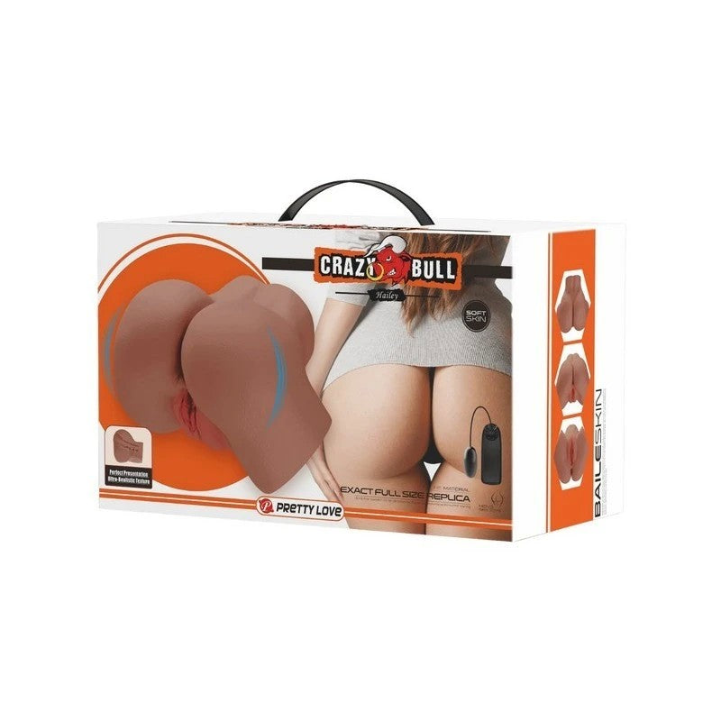 Crazy Bull Hailey Double Entry Realistic Vibrating Male Masturbator Tan Realistic Butts And Vaginas