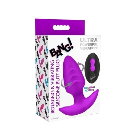 XR Brands Rotating and Vibrating Silicone Butt Plug With Remote Purple - Butt Plugs