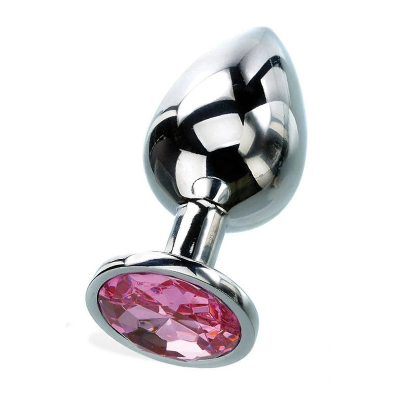 Adam and Eve Silver Metal Butt Plug with Pink Gem Base Butt Plugs
