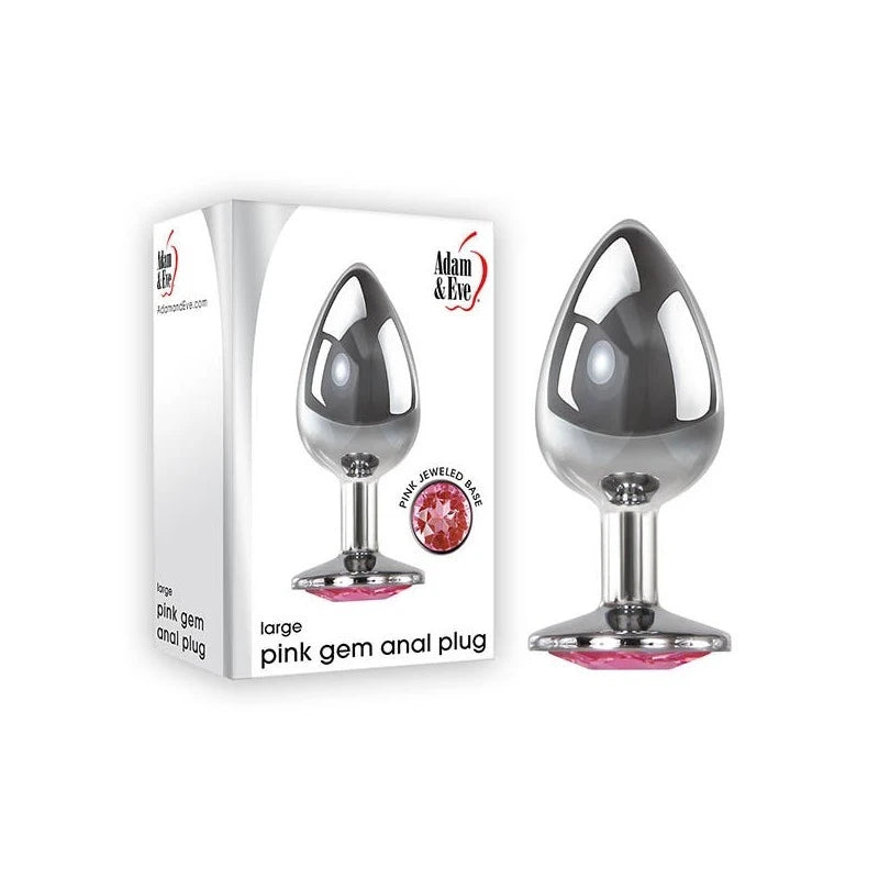 Adam and Eve Silver Metal Butt Plug with Pink Gem Base Butt Plugs