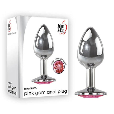 Adam and Eve Silver Metal Butt Plug with Pink Gem Base - Butt Plugs