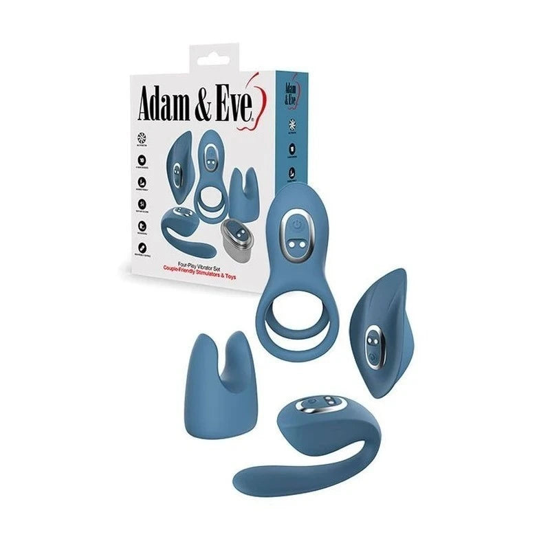 Adam and Eve FOUR PLAY USB Rechargeable Couples Vibrator Kit Blue Sex Toys For Couples