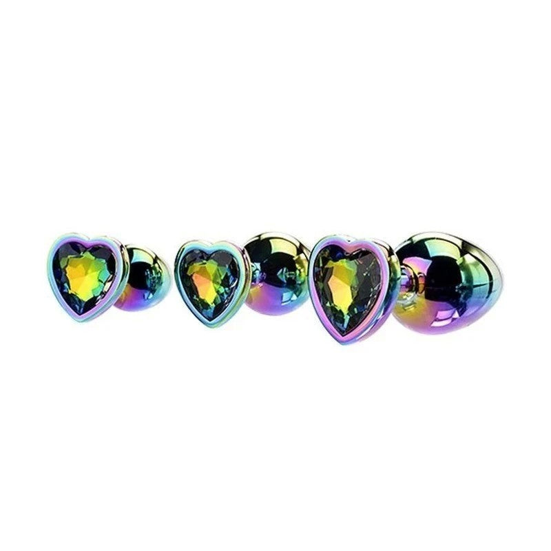 Adam & Eve Rainbow Heart Shape Metal Anal Plug Set Butt Plugs