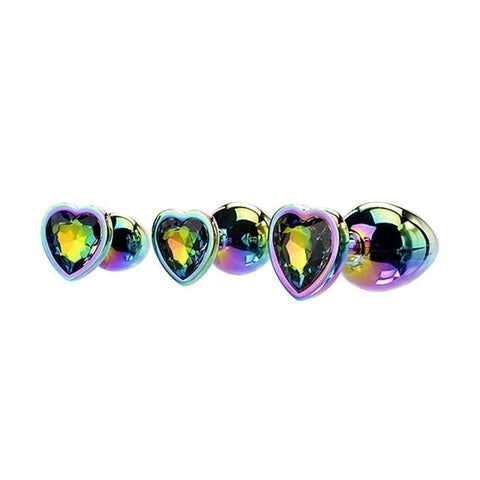 Adam & Eve Rainbow Heart Shape Metal Anal Plug Set - Butt Plugs