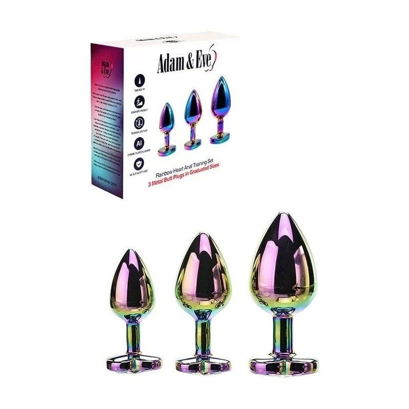 Adam & Eve Rainbow Heart Shape Metal Anal Plug Set Butt Plugs