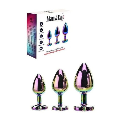 Adam & Eve Rainbow Heart Shape Metal Anal Plug Set - Butt Plugs