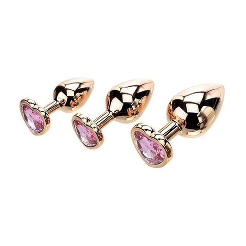 Adam & Eve Rose Gold Heart Shape Metal Butt Plug Set - Butt Plugs