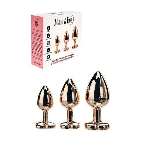 Adam & Eve Rose Gold Heart Shape Metal Butt Plug Set - Butt Plugs