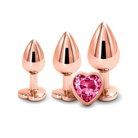 Adam & Eve Rose Gold Heart Shape Metal Butt Plug Set - Butt Plugs