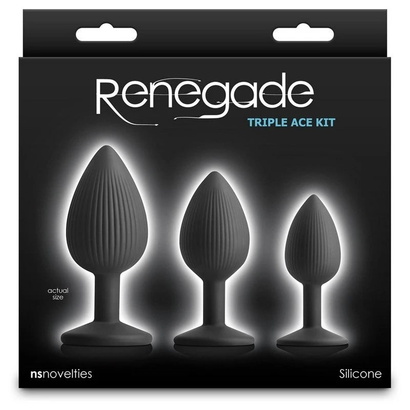 Renegade Triple Ace Textured Anal Plug Kit Black Butt Plugs