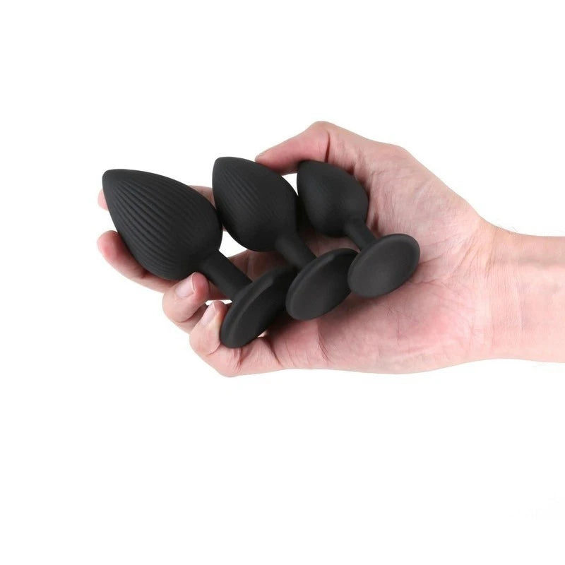 Renegade Triple Ace Textured Anal Plug Kit Black Butt Plugs