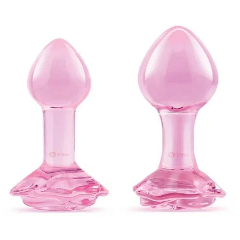 b-Vibe Pink Roses Glass Anal Plug Training Set Butt Plugs