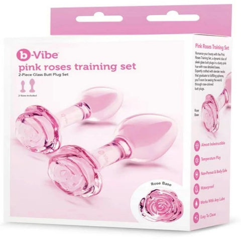 b-Vibe Pink Roses Glass Anal Plug Training Set - Butt Plugs