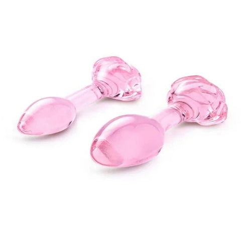 b-Vibe Pink Roses Glass Anal Plug Training Set - Butt Plugs