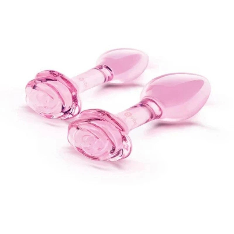 b-Vibe Pink Roses Glass Anal Plug Training Set Butt Plugs