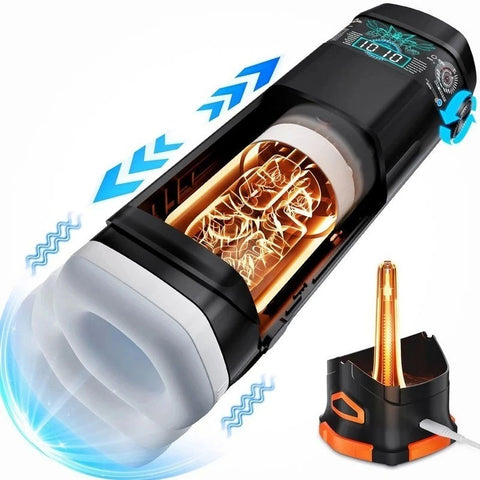 CyberSkin The Titan Thrusting & Vibrating Masturbator Black - Masturbators and Strokers