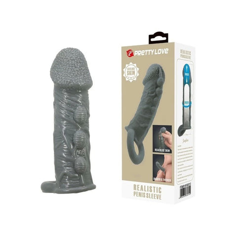Pretty Love Realistic Stretchy Penis Sleeve Black - Penis Sleeves and Extenders