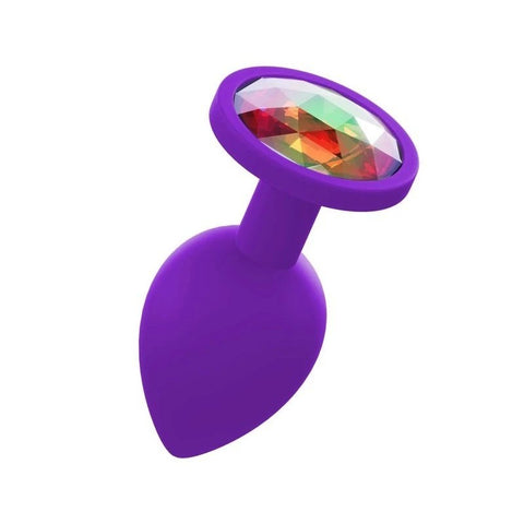 Love In Leather Premium Silicone Anal Plug With Gem Purple - Butt Plugs
