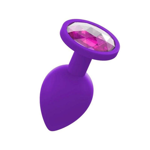 Love In Leather Premium Silicone Anal Plug With Gem Purple - Butt Plugs