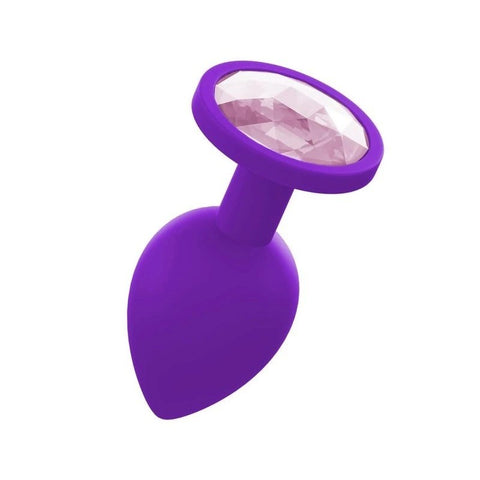 Love In Leather Premium Silicone Anal Plug With Gem Purple - Butt Plugs
